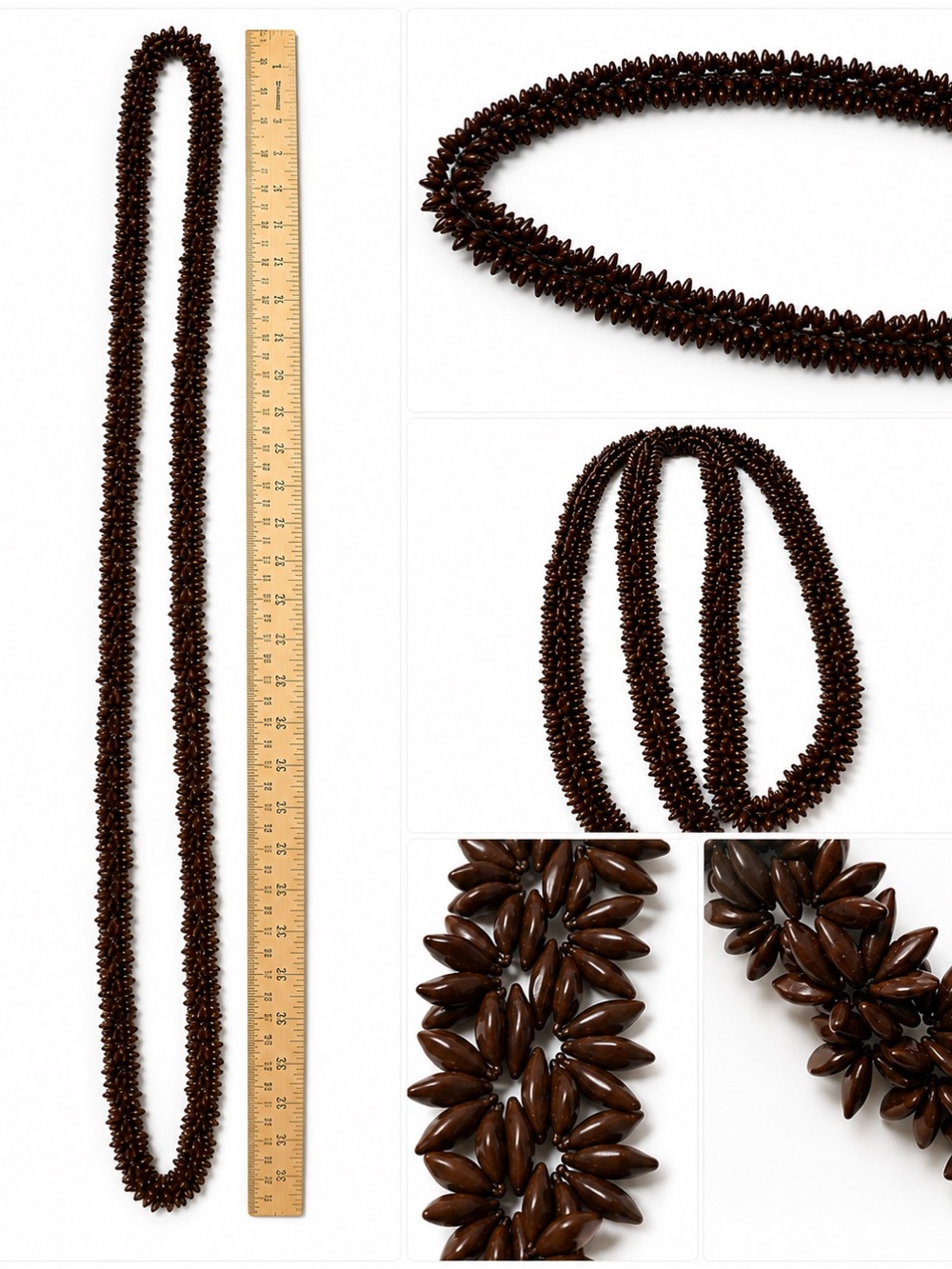 Vintage Long Brown Natural Seed Bead Necklace Boho statement layering